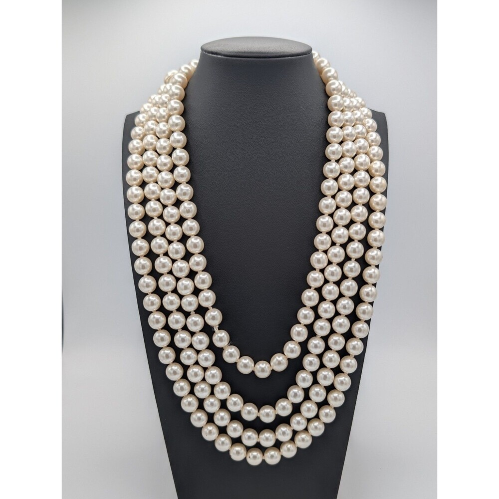 Vtg 1960s Opera Length 90" Japan Endless Glass Faux Pearls Hand Knotted Necklace - Picture 1 of 10